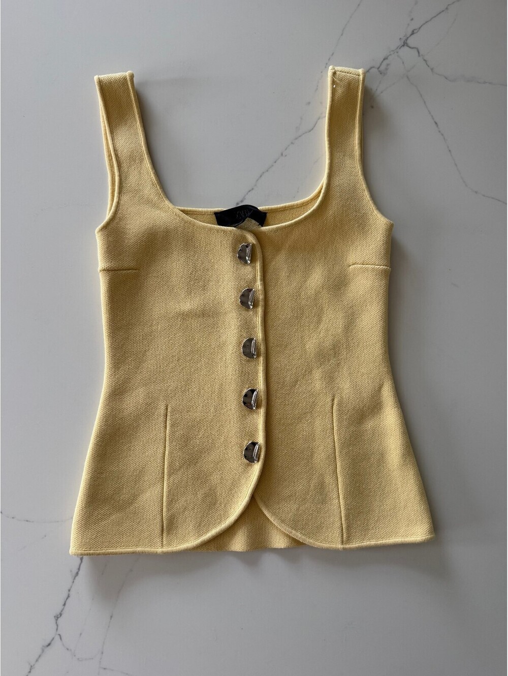 Zara Yellow Knit Button-Front Tank Top XS